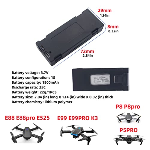 Batterie Li-ION 1800mAh pour Drone RC E88 E88PRO E88MAX E525 E99 E99PRO P1 P5PRO K3 S1 P8