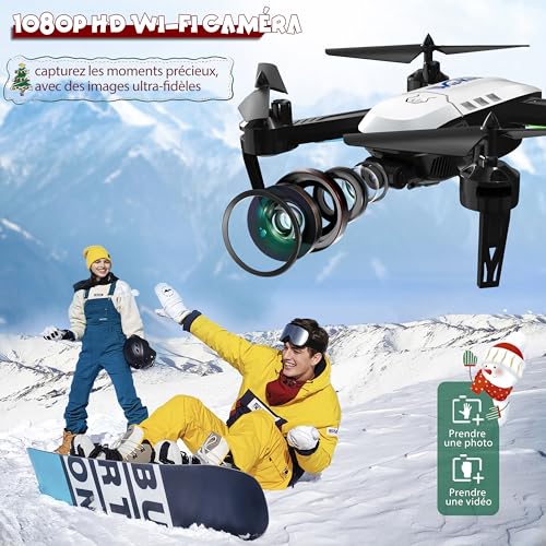 Wipkviey T6 drone HD 1080P WiFi direct - Vol stabilisé - Capteur de gravité - Contrôle gestuel - Commande vocale - Drone